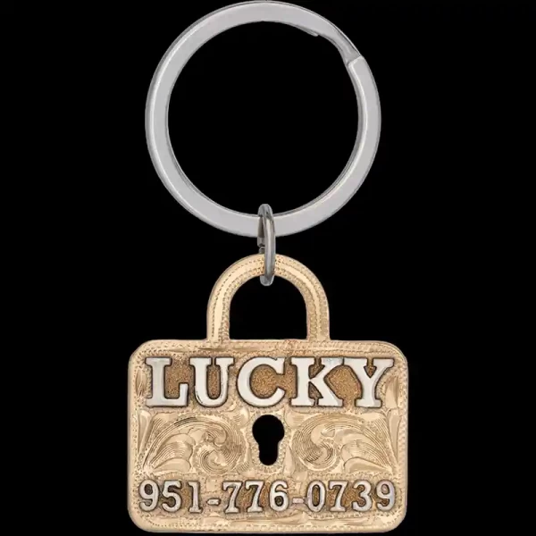 Meet the Lucky Custom Dog Tag! Crafted from a resilient Jeweler's Bronze base featuring German Silver letters. Keep your cherished companion stylishly identified. Order now!